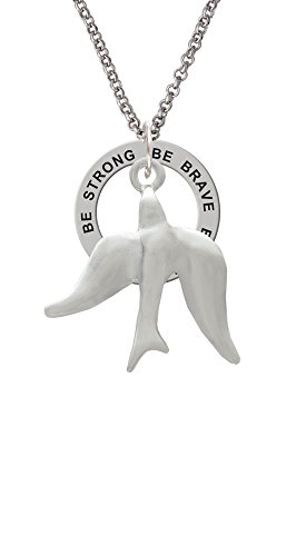 Silvertone 3?- D Dove???Be Strong Brave Fearless Affirmationリングネックレス