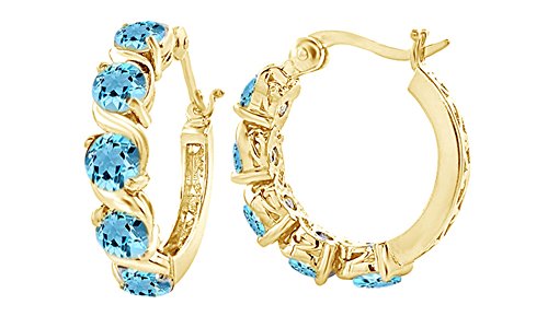 【中古】【未使用・未開封品】ラウンドカットアクアマリン波スタイルフープイヤリング14?K Gold overスターリングシルバー( 2.50?Cttw )(4)