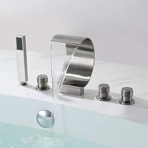 【中古】【未使用・未開封品】lovedima Mooni滝ローマの浴槽フィラーデッキマウントBathtub Faucet with Handshower in Brushedニッケル