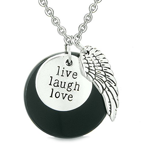 【中古】【未使用・未開封品】Guardian Angel Wing Live Laugh Love Inspirational Medallion Magic Amulet黒メノウ18インチネックレス