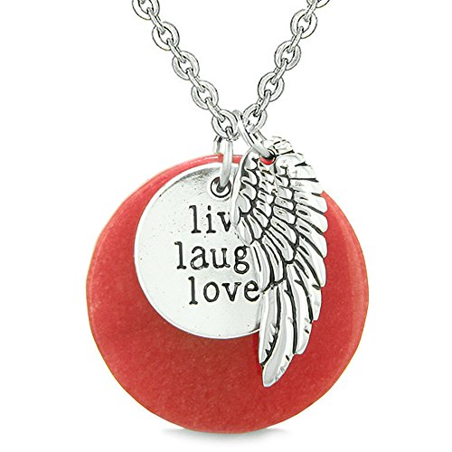 【中古】【未使用・未開封品】Guardian Angel Wing Live Laugh Love Inspirational Medallion Magic Amuletレッドクォーツ18インチネックレス