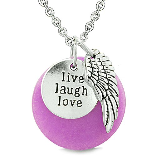 【中古】【未使用・未開封品】Guardian Angel Wing Live Laugh Love Inspirational Medallion Magic Amuletパープルクォーツ18インチネックレス