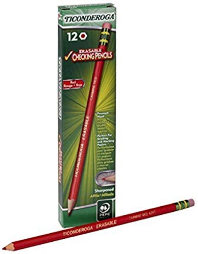 【中古】【未使用 未開封品】(2-Pack of 12, Red) - Dixon - (14259) Ticonderoga Erasable Checking Pencils, Eraser Tipped, Pre-Sharpened, (Bundle) (Red) (Pack of 24)