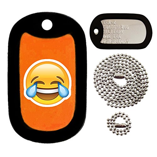 【中古】【未使用・未開封品】軍犬タグ???カスタムエンボス犬タグセット???Laughing Tears絵文字オレンジ???tag-z