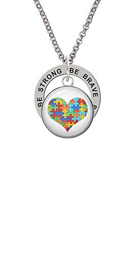 【中古】【未使用・未開封品】ドーム型パズルピースハート???Be Strong Brave Fearless Affirmationリングネックレス