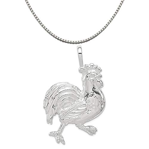 【中古】【未使用・未開封品】スターリングシルバーRooster Charm on aスターリングシルバーチェーンネックレス、16インチ- 20インチ シルバー