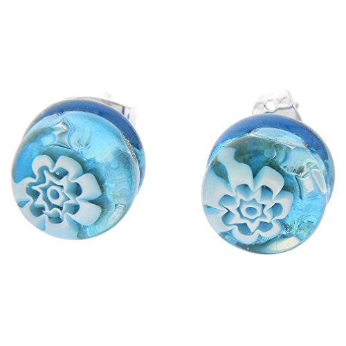 【中古】【未使用・未開封品】GlassOfVenice ムラノガラス ベネチアン反射 ラウンドスタッドイヤリング - アクアシルバー