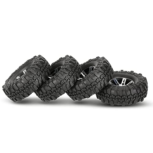 【中古】【未使用・未開封品】(Black) - Goolsky 4Pcs AUSTAR AX-4020A 1.9 Inch 110mm 1/10 Rock Crawler Tyres with Alloy Beadlock Wheel Rim for D90 SCX10 AXAIL RC4WD T