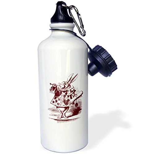 【中古】【未使用・未開封品】3dRose 「不思議の国のアリスの白いウサギ」ウォーターボトル 21オンス ナチュラル