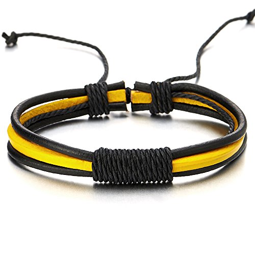 【中古】【未使用・未開封品】Mens Womens Yellow Black Braided Leather Cotton Bracelet Wristband W..