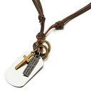 【中古】【未使用 未開封品】Cross Dog Tag Pendant Necklace for Men Boys with Adjustable Brown Leather Cord