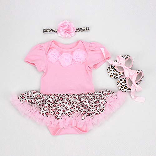 【中古】【未使用 未開封品】Reborn Baby Doll Clothes Outfit for 20-60cm Reborns Newborn Babies Matching Clothing Pink Leopard Tutu Dress Four-Piece Set