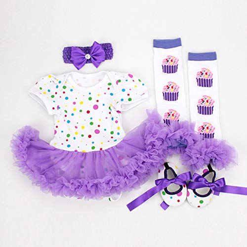 【中古】【未使用 未開封品】Reborn Baby Doll Clothes Outfit for 20-60cm Reborns Newborn Babies Matching Clothing Purple Dot Tutu Dress Four-Piece Set