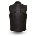 【中古】【未使用・未開封品】First MFG Co. - Hotshot - メンズ オートバイレザーベスト (ブラック XL)