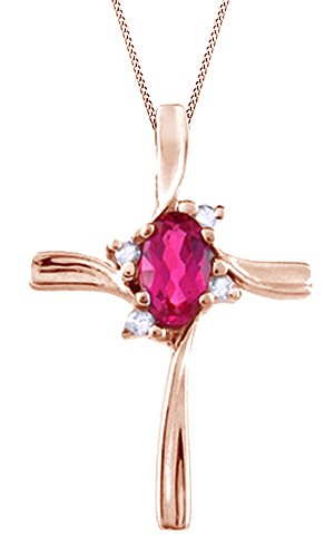 Simulated Ruby &ホワイトキュービックジルコニアクロスペンダントネックレスローズゴールドover真鍮