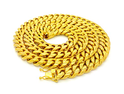 【中古】【未使用・未開封品】メンズ15?mm ヒップホップ ヘビー ゴールド仕上げ マイアミ キューバンリンク チェーン ネックレスまたはブレスレット ボックス留め具付き(4.0)