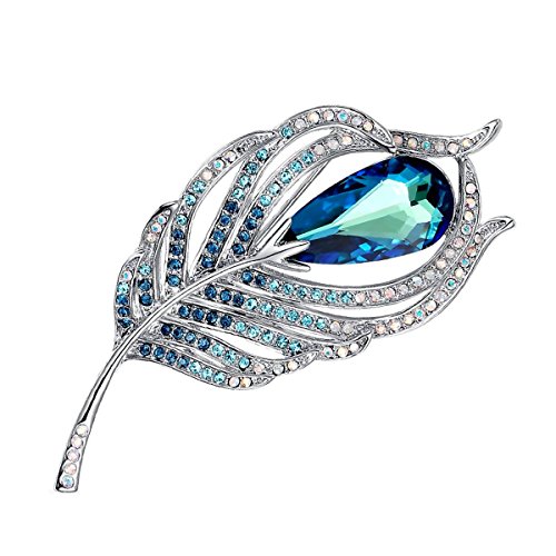 【中古】【未使用 未開封品】Merdia Brooches Pin for Women Bridal Glittery Crystal Feather Brooch Blue