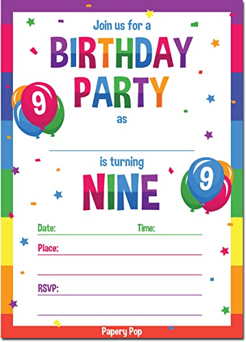 【中古】【未使用・未開封品】9th Ninth Birthday Party Invitations With Envelopes (15 Count) - 9 Nine Year Old Kid Anniversary Celebration Cards