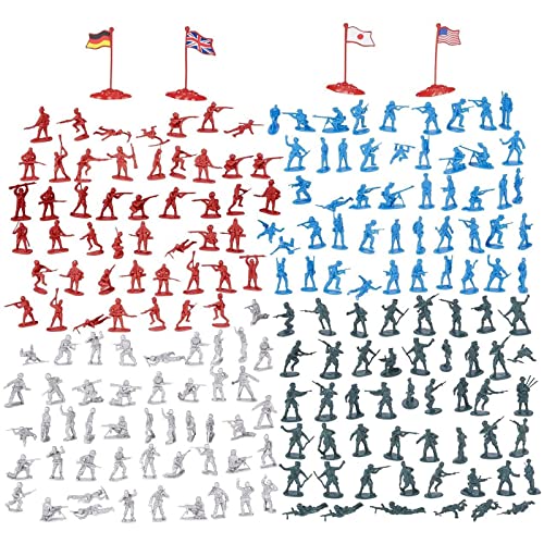 【中古】【未使用・未開封品】200-Piece Military Figures Set - Toy Army Soldiers in 4 Colours, World War II Playset with 4 Flags