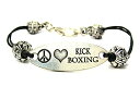 ChubbyChicoCharms Peace Love Kick BoxingピュータープレートブラックWaxed Cord Bracelet , 2.5?"
