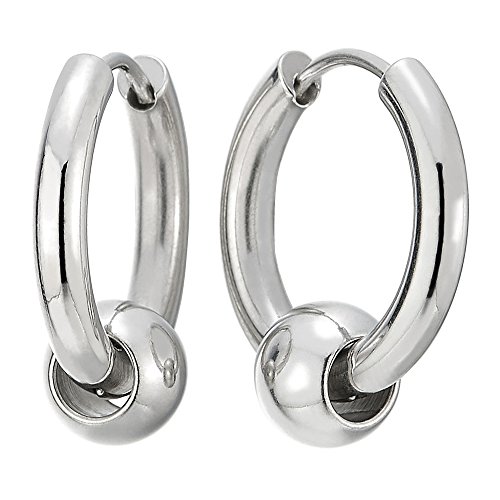 【中古】【未使用 未開封品】(Diameter: 14MM) - Stainless Steel Circle Beads Huggie Hinged Hoop Earrings for Men Women, 2pcs