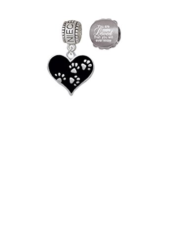 【中古】【未使用・未開封品】ブラックエナメルハートwith Paw Prints家族チャームビーズwith You are more Lovedビーズ( Set of 2?)