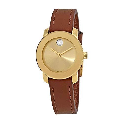 【中古】【未使用・未開封品】Movado Women's Brown Leather Band Gold IP Case Swiss Quartz Gold-Tone Dial Analog Watch 3600437