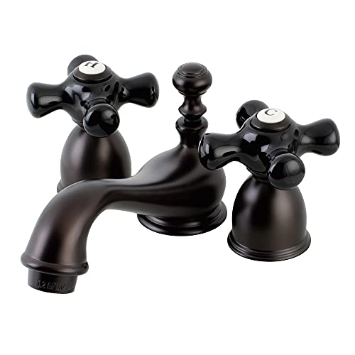 š̤ۡѡ̤ʡKingston Brass KS3955PKX Restoration Onyx Mini Widespread Lavatory Faucet with Black Porcelain Cross Handle, Oil Rubbed Bronze