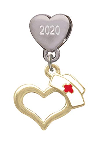 【中古】【未使用・未開封品】ゴールドトーンオープンハートナース帽カスタム年のステンレススチールハ..