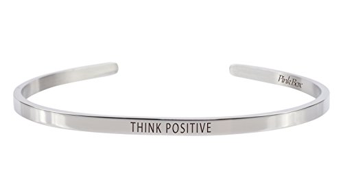 【中古】【未使用・未開封品】ピンクボックス 3mm ソリッドステンレススチール カフブレスレット - Think Positive