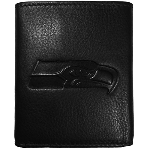 【中古】【未使用・未開封品】NFL Seattle Seahawks Embossed Black Tri-fold Leather Wallet