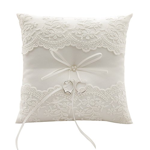 š̤ۡѡ̤ʡAwtlife Lace Wedding Ring Pillow Ivory Pearl Cushion Bea...