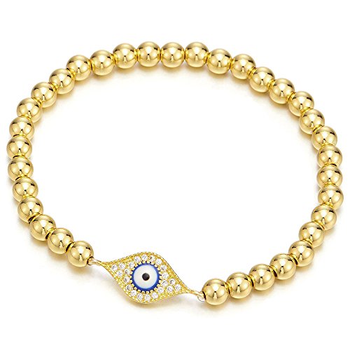 【中古】【未使用 未開封品】Gold Beads Bracelet for Women Girls Men with Cubic Zirconia Protection Evil Eye