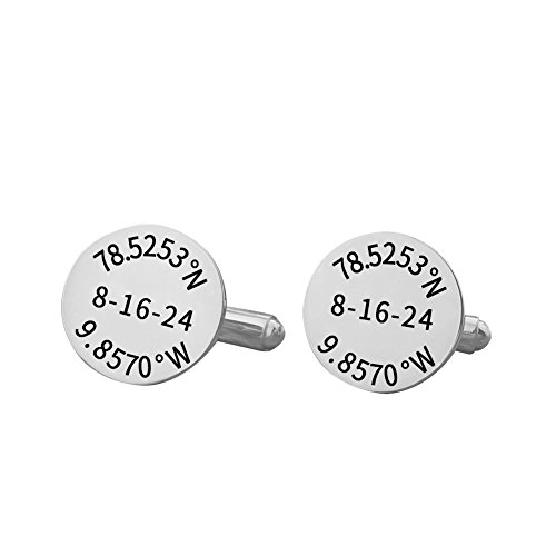 【中古】【未使用・未開封品】ouslier 925スターリングシルバーPersonalized座標Cuff LinksカスタムMade with経度と緯度