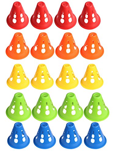 Mini Skater 5 Colours Plastic Windproof Roadblock Cone Set with Holes,Use for Roller Skating and Skate Practise,20 Pcs.