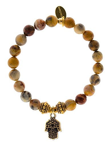 【中古】【未使用・未開封品】EvaDane天然クレイジーレース瑪瑙宝石ロープビーズハムサチャームストレッチブレスレット(4.0)