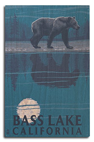 【中古】【未使用・未開封品】Bass湖、カリフォルニア???Bear at Night 10 x 15 Wood Sign LANT-33567-10x15W