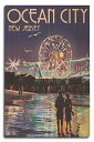【中古】【未使用・未開封品】Ocean City、新しいジャージー???Pier and Rides at Night 10 x 15 Wood Sign LA...