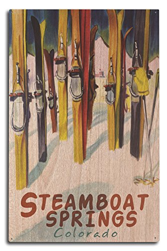 【中古】【未使用・未開封品】Steamboat Springs、Co???カラフルなスキー 10 x 15 Wood Sign LANT-45528-10x15W