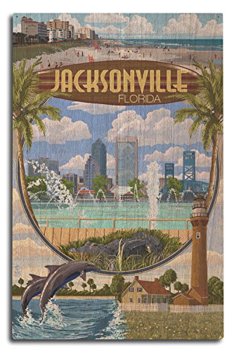 【中古】【未使用・未開封品】ジャクソンビル、フロリダ州???モンタージュシーン 10 x 15 Wood Sign LA..