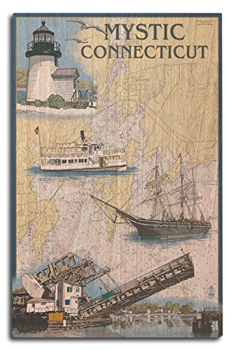 【中古】【未使用・未開封品】Mystic、Connecticut???Nautical Chart 10 x 15 Wood Sign LANT-33387-10x15W