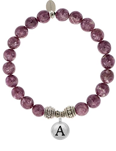 【中古】【未使用・未開封品】EvaDane 天然レピドライトジェムストーン ロープビーズ アルファベット文字 Aチャーム ストレッチブレスレット