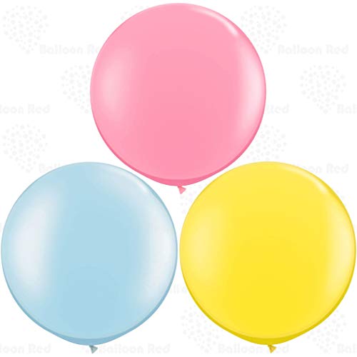 【中古】【未使用 未開封品】(90cm Pack of 12, Baby Blue Baby Pink Yellow) - 90cm Giant Jumbo Latex Balloons (Premium Helium Quality), Pack of 12, Round Shape -