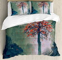 【中古】【未使用・未開封品】ファンタジー家インテリア布団カバーセットby Ambesonne、Lonely秋ツリーwith Falling Leaves In Winter Forest Landscape景色アート、装飾寝具