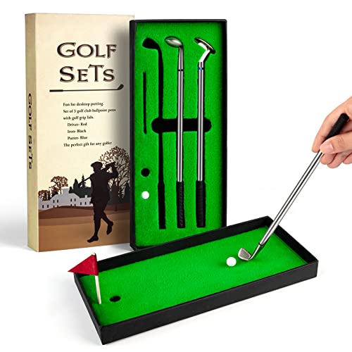 【中古】【未使用・未開封品】Golf Pen Set,Juboury Mini Desktop Golf Ball Pen Gift Set with Putting Green,Flag,3 Golf Clubs Pens & 2 Balls