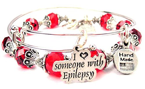 ChubbyChicoCharms I Love Someone With Epilepsyレッドクリスタルブレスレット調整可能なワイヤバングルのセット