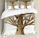 【中古】【未使用・未開封品】Tree of Life布団カバーセットby Ambesonne、Artsy Hand Drawn田園Single Oldtree ...