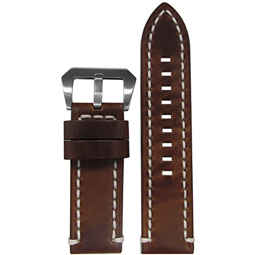 š̤ۡѡ̤ʡ۽Distressed Vintage Tobacco Leather Watch Band By Panatime 26mm Tobacco/White