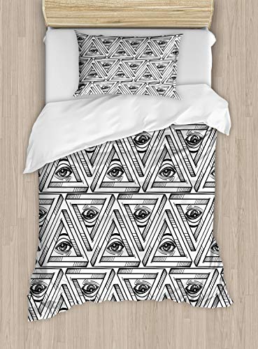 Eye布団カバーセットby Ambesonne、All Seeing Eye Pattern in Pyramidal図形Spiritualism宗教オカルトBohoシンボル、装飾寝具セットwithピロー
