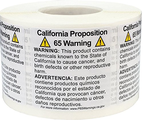 カリフォルニア州 プロポジション65 警告ラベル ショートフォーム 1 1/2 x 1 1/2インチ 正方形 500枚 粘着ステッカー